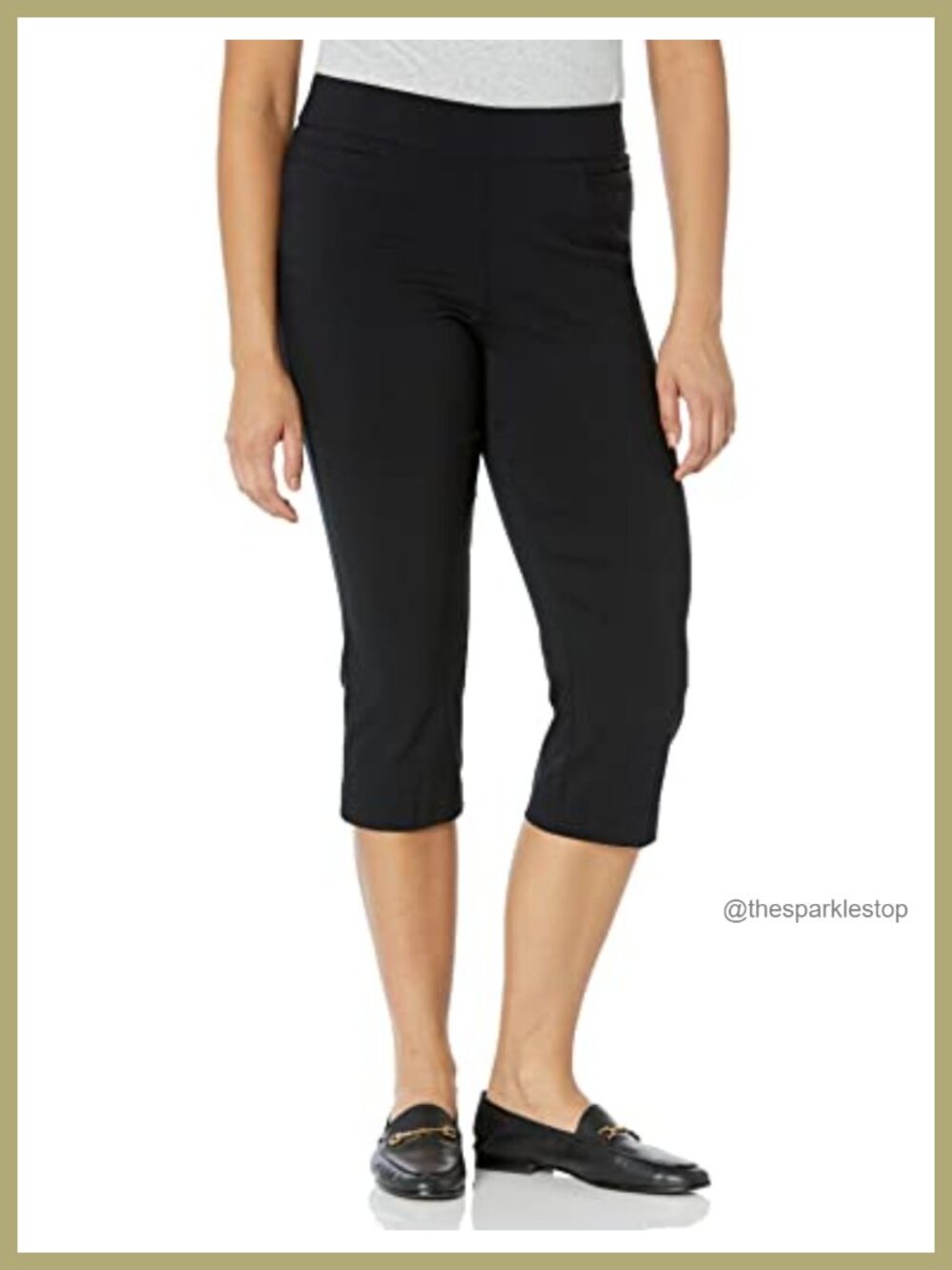 Pull On Stretch Capri Pants High Waist Crop Straight Leg Pockets 21" Inseam